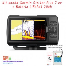 Kit sonda Garmin Striker Plus 7 cv + bateria LiFePO4 20ah